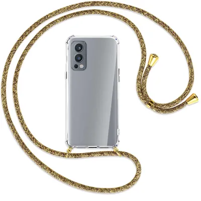 Produktbild von Handykette Backcover-Schutzhülle mit Band (Metall goldfarben) für OnePlus Nord 2 5G - braun+beige