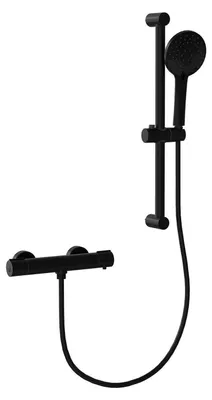Produktbild von Duscharmatur mit Thermostat Set Wandmontage Rund Schwarz mit Brausegarnitur und 38°C Sicherheitstaste