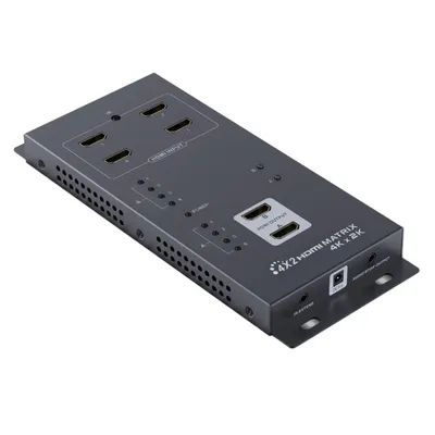 Produktbild von C07D HDMI Matrix Switch 4x2 4K@30Hz – HDMI Umschalter & Splitter mit Fernbedienung, Audio/Video Verteiler für TV, Monitor, Beamer