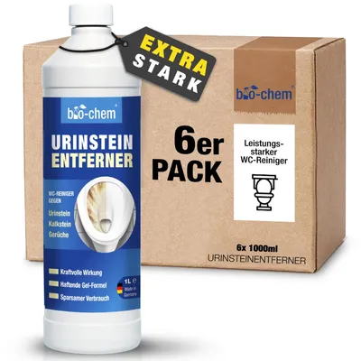Produktbild von bio-chem Urinsteinentferner EXTRA STARK - 6x 1000 ML - Extrem kraftvoller & hochkonzentrierter Profi WC-Reiniger - Entfernt mühelos hartnäckigste Ablagerungen und Gerüche - Germany