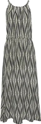 Produktbild von LASCANA Maxikleid mit Alloverprint und Knopfleiste hinten, aus gewebter Viskose schwarz-sand bedruckt Größe 46