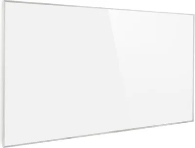 A white infrared heater is shown from a diagonal angle against a white background.