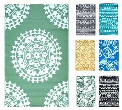 Produktbild von JACK Outdoor Teppiche Terrassenteppich Außenteppich 120x180cm Terrasse Balkon Teppich Garten Außen Lotus Effekt, Farbe:Mandala Grün