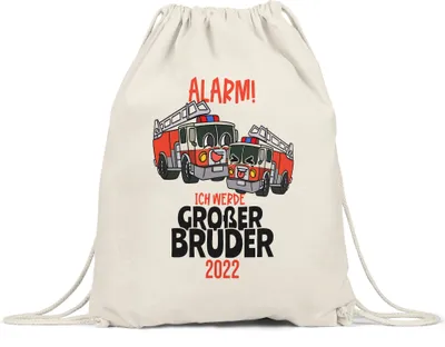 Produktbild von Ich Werde Großer Bruder 2022 Turnbeutel Gymsack Ankündigung Schwangerschaft Feuerwehr-Auto Alarm Babynews