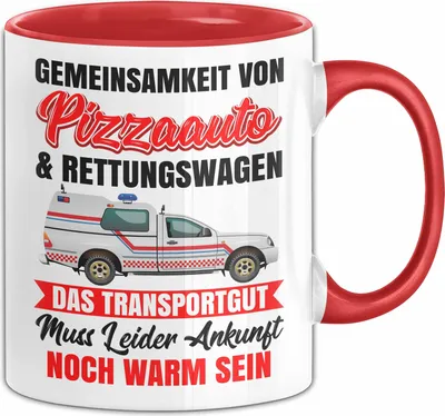 Produktbild von Rettungswagen Tasse Geschenk Gemeinsamkeit Von Pizzaauto Und Rettungswagen Sanitäter Geschenkidee Becher (Rot)