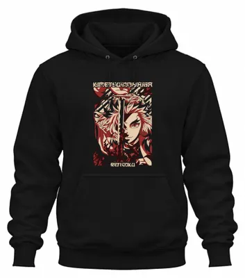 Immagine prodotto di Rengoku Kimetsu no Yaiba Demon Slayer Flame Sword Felpa con cappuccio Unisex, Nero, S