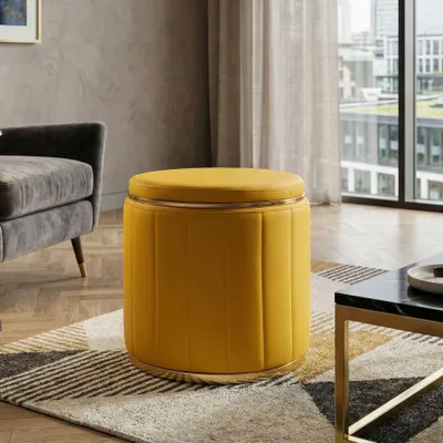 Immagine prodotto di Pouf con contenitore in ecopelle senape cm ø 46,5x44