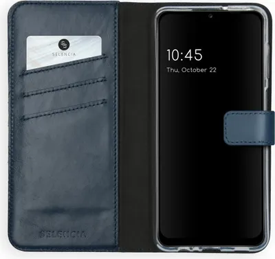 Image de Selencia Bibliothèque en cuir véritable pour le Samsung Galaxy A12 - Bleu