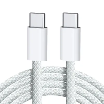 Produktbild von 1 meter Nylon USB-C zu USB-C Schnell-Ladekabel in Weiß für Smartphone Tablet Laptop und PC
