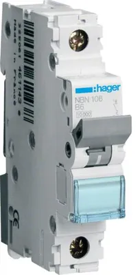 Obrázok produktu pre Hager NBN106, 50 - 60 Hz, 6 A, 1P, 17,5 mm, 70 mm, 83 mm
