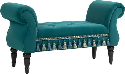 Produktbild von HOMCOM Luksusowa ławka z siedziskiem Ławka tapicerowana o aksamitnym wyglądzie, do salonu Sypialnia, szara 117 x 40 x 58 cm