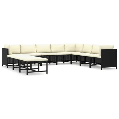 Produktbild von 11-tlg. Garten-Lounge-Set mit Kissen Poly Rattan Schwarz