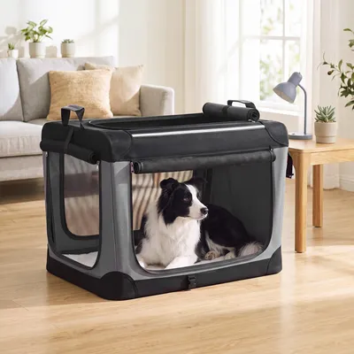 Produktbild von FEANDREA Faltbare Hundebox für Auto und Zuhause 84 x 58 x 58 cm Schwarz