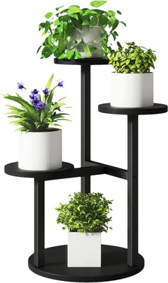 Image de Étagère à fleurs à 4 niveaux, 52,5 cm, en métal et en bois, idéale pour le salon