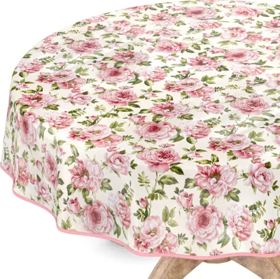Produktbild von Tischdecke Wachstuch Blumen Rot Robust Wasserabweisend Rund 140 cm