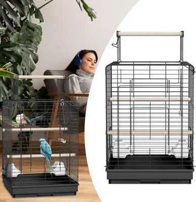 Image de LARS360 Cage pour petits oiseaux - Cage portable avec distributeur de nourriture, perchoirs, balançoire et récupérateur de fientes amovible, idéale pour les perruches et les canaris