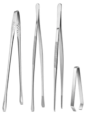 Image de Pince de cuisine en acier inoxydable, idéale pour la cuisson et le barbecue. Lot de 4 pinces de 30 cm, 28 cm et 10 cm