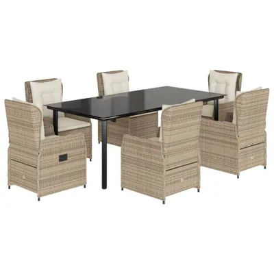 Produktbild von 7-tlg. Garten-Essgruppe mit Kissen Beige Poly Rattan