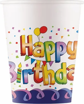 Produktbild von Papierbecher „Happy Birthday“, 200 ml, 8 Stück