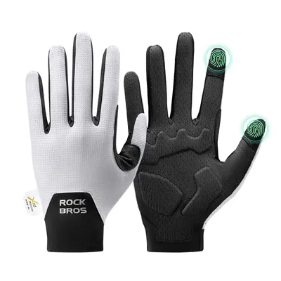Obrázek produktu pro ROCKBROS cyklistické rukavice s tlumením nárazů, prodyšné, s podporou dotykového displeje, na běh, kolo, outdoor, bílé, velikost 2XL