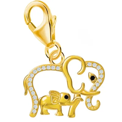 Charm Anhänger in Gold von Elefanten-Mama und Baby I Echtschmuck