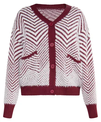 Immagine prodotto di Giacca da donna WAIS, lavorazione a maglia, colore rosso scuro e bianco. Taglia XL/XXL