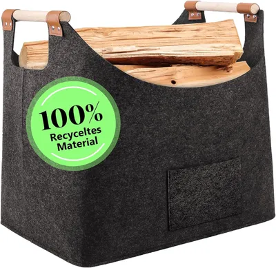 Zdjęcie produktu dla Drewniany Kosz na Drewno, 60 L, Ciemnoszary, Składany, Na Zakupy