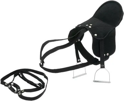 Productafbeelding van Happy People Zadel met Stijgbeugel en Hoofdstel voor Pluche Paarden, Zwart