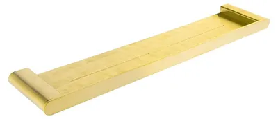 Obrázek produktu pro Rohová polička do koupelny – nástěnná, skleněná deska – 40 cm – nerezová ocel 304 – jednopatrová – úsporná, kartáčovaná zlatá barva