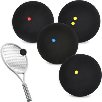 Productafbeelding van Set van 4 Squashballen in Verschillende Snelheden voor Beginners en Competities - Dubbele Gele, Enkele Gele, Rode en Blauwe Dots voor Training