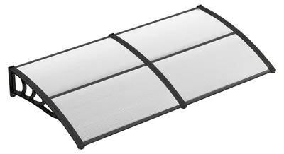 Produktbild von COSTWAY Vordach für Haustür 197 x 89 cm, Türvordach aus Aluminium & Polycarbonat, Transparentes Pultbogenvordach, Pultvordach, Haustürdach Dunkelgrau