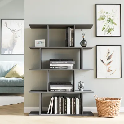 Obrázek produktu pro Skye Decor, Harmon - Anthracite, knihovna, antracitová barva, 100 % dřevotříska potažená melaminem, 90 x 25 x 127,4 cm