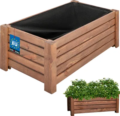 Produktbild von KOTARBAU® Blumenkasten 60x33x25cm Pflanzkasten mit Vlies Pflanzkübel groß außen Balkon Sichtschutz Blumenkästen Blumenkübel aus Kiefernholz Braun