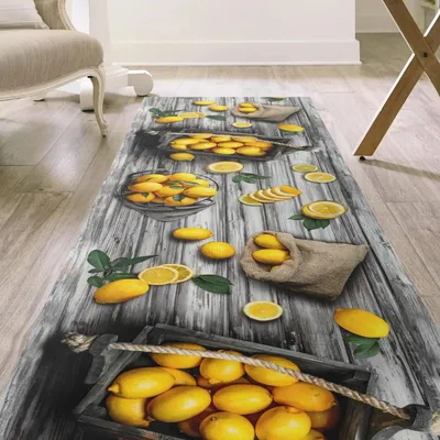 Produktbild von Abwaschbarer Küchenläufer mit Zitronenmotiv, rutschfest und pflegeleicht, 400 x 52 cm