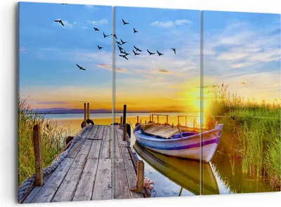 Produktbild von Bild auf Leinwand - Leinwandbild - See Boot Wasser - 105x70cm - Wand Bild - Wanddeko - Wandbilder - Leinwanddruck - Bilder - Kunstdruck - Wanddekoration - Leinwand bilder - Wandkunst - CE105x70-3983