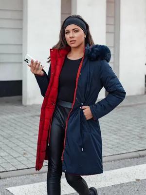 Image de Veste d'hiver femme TRENDNEL longue matelassée avec fourrure bleu foncé XL