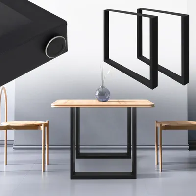 Produktbild von ECD Germany 2x Tischbeine / Tischkufen aus Vierkantprofilen, 60x72 cm, Schwarz, pulverbeschichtete Stahl, Industriedesign, Metall Tischgestell