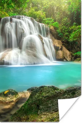 Produktbild von MuchoWow® Poster Wald - Wasserfall - Natur 120x180 cm - Kunstposter
