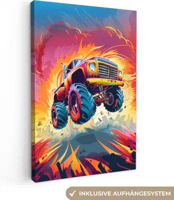 Produktbild von MuchoWow® - Leinwandbilder - Monstertruck - Auto - Jungen - Farbenfroh, Wandbild, Wanddeko Bilder Wohnzimmer, 80x120 cm