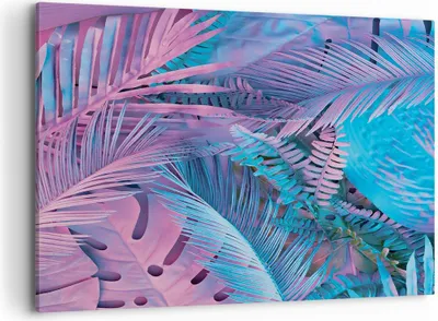 Produktbild von Bild auf Leinwand - Leinwandbild - Einteilig - Blätter Rosa Blau - 100x70cm - Wand Bild - Wanddeko - Wandbilder - Leinwanddruck - Bilder - Wanddekoration - Leinwand bilder - Wandbild - AA100x70-4401