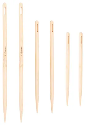 3 Holzstricknadeln mit großem Öhr, 8-12 cm, für Handarbeiten