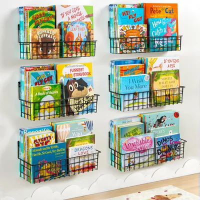 Metall-Kinderbücherregale, 6er-Set, schwebend, schwarz