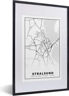 Produktbild von MuchoWow® Gerahmtes Poster Karte - Stralsund - Karte - Stadtplan 40x60 cm - Poster mit Schwarzem Bilderrahmen Wandposter Rahmen Foto Bilder - Poster in Rahmen