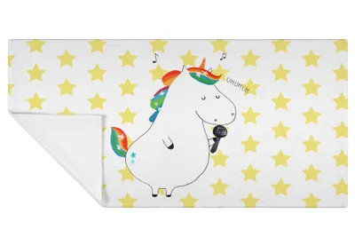Produktbild von Mr. & Mrs. Panda Handtuch Einhorn Sänger - Weiß - Geschenk, Party, baumwolle, Frotteehandtuch, 50x100, Freundin, Unicorn, gesichtstuch, Geburtstag, Flauschtuch