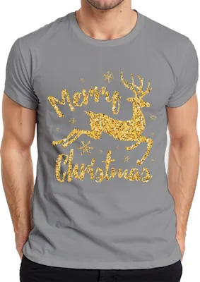Produktbild von Merry Christmas Rentier Glitzereffekt - Weihnachten Weihnachtsgeschenk Christmas Herren T-Shirt, Grau, M