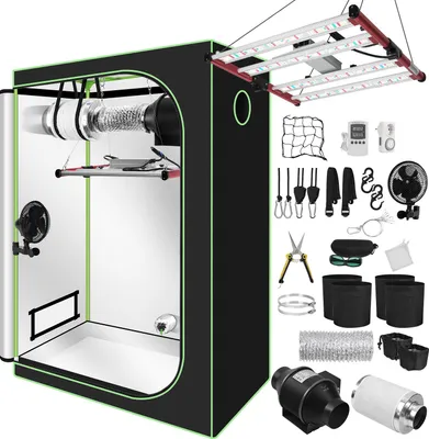 Obrázok produktu pre Izrielar Grow Box kompletná sada, vnútorný skleník s 240W LED plným spektrom, stmievateľný, uhlíkový filter, ventilátor, pestovateľský stan, pestovateľský stan, 120x60x180