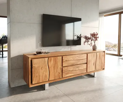 Produktbild von DELIFE Lowboard Live-Edge 200 cm Akazie Natur 4 Türen 2 Schübe