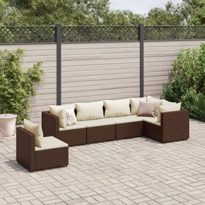 Produktbild von 6-tlg. Garten-Lounge-Set mit Kissen Braun Poly Rattan - Gartenmöbelgarnituren 3308169
