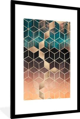 Produktbild von MuchoWow® Gerahmtes Poster Abstrakt - Würfel - Gold - Muster - Luxus 60x90 cm - Poster mit Schwarzem Bilderrahmen Wandposter Rahmen Foto Bilder - Dekoration - Wandposter Wohnzimmer - Hochwertig