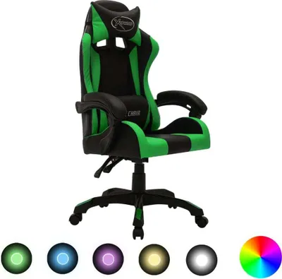 Immagine prodotto di Sedia da gioco con luci LED RGB in ecopelle verde e nera